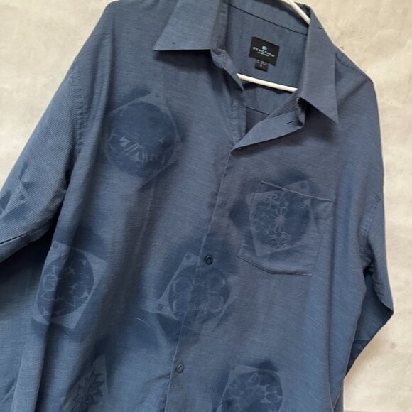 Kenneth Cole Reaction Neck 16  Blue Button Down Shirt Upcycled Size Large - Picture 1 of 5